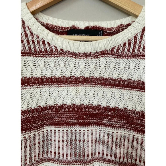 MINKPINK Womens Size XS Sunday Frills Fringe Sweater Top in Maroon & White Boho - Picture 9 of 16